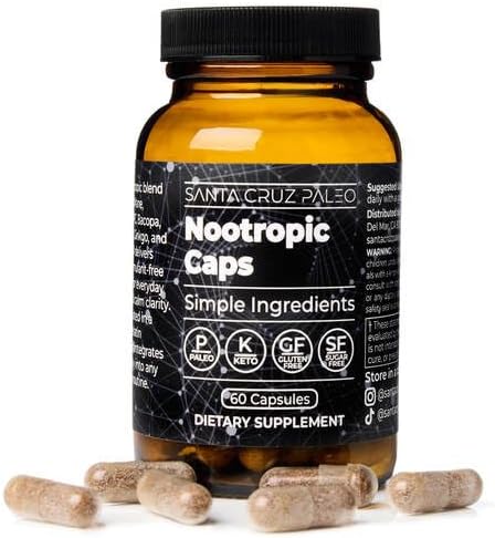 Santa Cruz Paleo Nootropic Capsules – Lions Mane, Alpha GPC, Panax Ginseng & Ginkgo Biloba for Focus, Memory, Mental Clarity & Energy – Keto, Paleo, Gluten Free Brain Supplement, 60 Caps