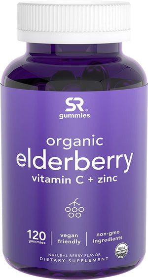 Sports Research Elderberry Gummies Concentrate with Vitamin C, Zinc & Probiotics for Immune Support & Gut Health | USDA Organic, Vegan Certified & Non-GMO Verified (120 Gummies) Sports Research buy supplements Au