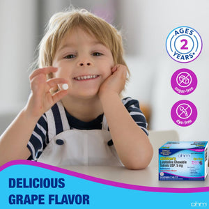 Ohm Children's Allergy Medicine, Loratadine 5mg, Chewable Tablets (30 Count) Grape Flavor, Non-Drowsy Antihistamine, 24-Hour Allergy Relief for Runny Nose, Watery Eyes, Itchy Throat & Nose Ohm buy supplements Au