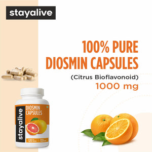 STAY ALIVE Pure Diosmin Complex 1000mg Formula, 120 Capsules, Citrus Bioflavonoids Rich Fruit Extract, 2 Month Supply, 100% Vegetarian, Non-GMO & Gluten Free Diosmin Supplement STAY ALIVEÂ buy supplements Au
