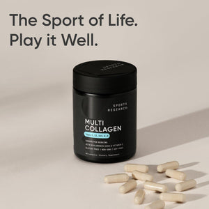 Sports Research® Multi Collagen Pills for Women & Men - Collagen Peptides (Type I, II, III, V, X) Enhanced with Hyaluronic Acid & Vitamin C - Gluten Free · Non-GMO - 90 Capsules Sports Research buy supplements Au