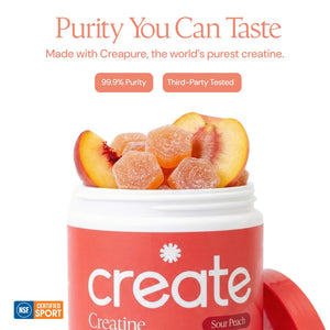 Create Creatine Monohydrate Gummies for Men & Women, Boost Focus, Strength, and Endurance, Anti-Melting Formula, Vegan, Gluten-Free, Non-GMO, 1.5g of Creatine per Gummy (Sour Peach) Create buy supplements Au