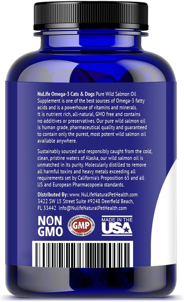 Omega 3 Fish Oil for Small Dogs & Cats - Pet Fish Oil Supplement with DHA & EPA Fatty Acids for Healthy Skin and Coat - Improves Shedding & Relieves Dry, Itchy Skin - 500mg - 120 Capsules