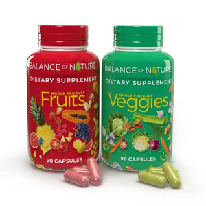 Balance of Nature Fruits & Veggies Supplements - Whole Fruit and Vegetable Ingredients for Women, Men, and Kids - 90 Fruits Capsules, 90 Veggies Capsules - 1 Set Balance of Nature buy supplements Au