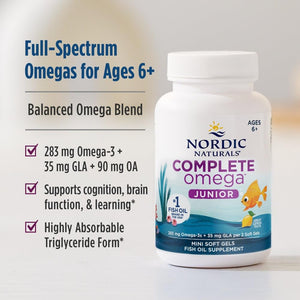 Nordic Naturals Complete Omega Jr., Lemon - 180 Mini Soft Gels - 283 mg Total Omega-3s & 35 mg GLA - Healthy Cognition, Nervous System Function - Non-GMO - 90 Servings Nordic NaturalsBuy Supplements Australia