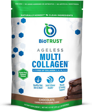 BioTrust Ageless Multi Collagen Peptides Powder – 5 Types (I, II, III, V, X) – Chocolate Collagen Powder for Women & Men – Hydrolyzed Protein – Grass Fed Beef, Fish, Chicken, Eggshell Membrane BioTrust buy supplements Au