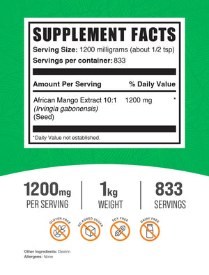 BulkSupplements.com African Mango Extract Powder - Irvingia Gabonensis, African Mango Powder - Gluten Free, 1.2g per Serving, 1kg (2.2 lbs) (Pack of 1) BulkSupplementsBuy Supplements Australia