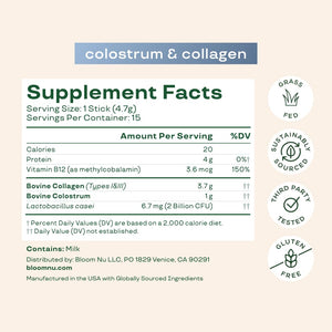 Bloom Nutrition Bovine Colostrum Powder Packet, Gut Health, Immune Support, Hair Growth & Beauty Supplement, Gluten Free, Sugar Free | Unflavored, 15 Servings Bloom NutritionBuy Supplements Australia