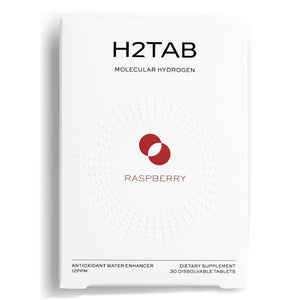 H2TAB dietary supplement package with raspberry flavor on a white background