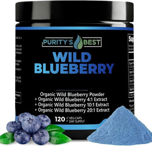 Suplement Purity’s Best Wild Blueberry Extract, Rich in Flavonoids & Anthocyanins, Antioxidant Support for Brain & Heart Health, 4-Month Supply - VelvetGlow USA