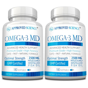Suplement Omega-3 MD - EPA & DHA Supplement - 2500mg Omega 3 Fish Oil for Heart Health, Brain Support, Joint Comfort, & Overall Wellness - 2 Bottles - 6 Month Supply - VelvetGlow USA