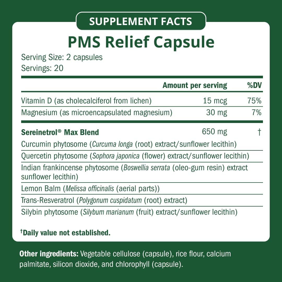 Semaine PMS Relief for Women, Period Cramp Relief, Period Cramps, Menstrual Cramps, PMS Support Supplement for Women, Bloating and Mood, Boswellia and Curcumin, 40 Capsules