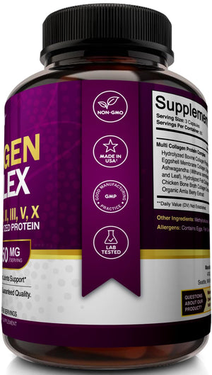 NutriFlair Multi Collagen Peptides 2250mg - Type I, II, III, V, X - Collagen Supplements Complex Powder Pills for Women and Men - Hydrolyzed Protein, Healthy Hair, Skin, Nails - Non-GMO (180 Capsules) NutriFlair buy supplements Au