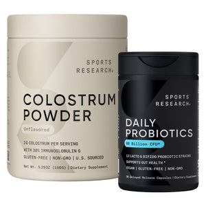 Sports Research® Gut Health Pack - Daily Probiotics w/Lacto & Bifido Probiotic Strains (60 Billion CFU) and U.S. Sourced Bovine Colostrum Powder w/IgG Antibodies for Gut Health & Digestive Support Sports Research buy supplements Au