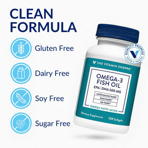 Suplement The Vitamin Shoppe Brand Omega 3 Fish Oil 1000mg with EPA DHA 500mg, Cardiovascular, Brain & Eye Health Support for Men and Women, Sourced from Anchovy, VelvetGlow USA