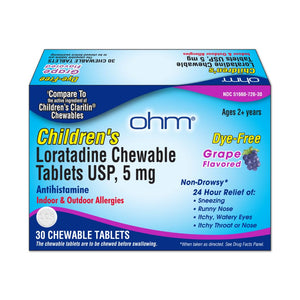 Ohm Children's Allergy Medicine, Loratadine 5mg, Chewable Tablets (30 Count) Grape Flavor, Non-Drowsy Antihistamine, 24-Hour Allergy Relief for Runny Nose, Watery Eyes, Itchy Throat & Nose Ohm buy supplements Au