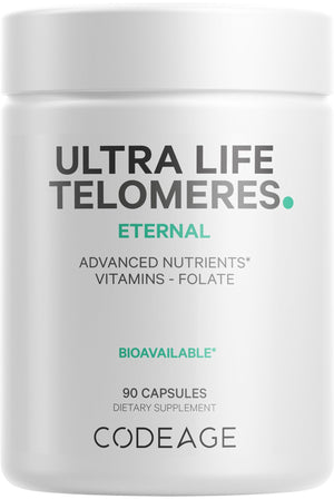 Codeage Ultra Life Telomeres Supplement - 5 MTHF Folate Vitamin B9, Vitamin B12 Methylcobalamin, Vitamin D3, L-Theanine, Ashwagandha - 3-Month Supply - DNA, Methylation Cycle - Non-GMO - 90 Capsules CodeageBuy Supplements Australia