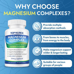 Top Nurex Magnesium Complex 1000 mg, 8-Source Magnesium Blend with Glycinate, Citrate, Malate & Taurate, Vegan Formula, Non-GMO, 90 Capsules Top Nurex buy supplements Au