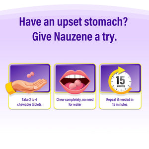 Nauzene Non-Drowsy Upset Stomach & Nausea Relief Chewable Tablets | 4-Minute Formula | Doctor Recommended | Wild Cherry Flavor | 56 Count Nauzene buy supplements Au