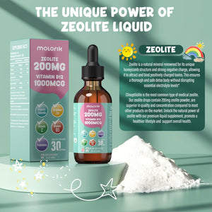 Zeolite Detox for Kids and Adults, 200mg Zeolite Liquid Drops with 1000mcg Vitamin B12, Organic Chlorella, 10 billion CFU & Prebiotics for Gut Support & Speech, Immune, Bone, Energy*, Strawberry, 60ML molorik pure buy supplements Au