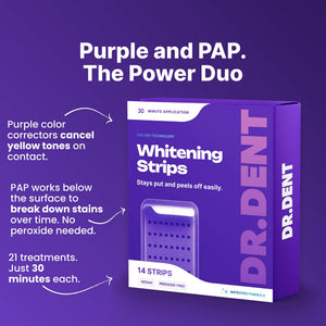 Suplement DRDENT Purple Teeth Whitening Strips 21 Treatments - Safe for Enamel - Non Sensitive Teeth Whitening - VelvetGlow USA