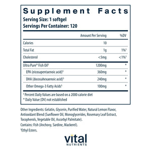 Vital Nutrients Ultra Pure Fish Oil 700 - Supports Heart, Brain, and Joint Health* - Sustainably Sourced High EPA & DHA Omega-3 Fatty Acid - Lemon Flavor - Gluten, Dairy & Soy Free - 120 Softgels Vital Nutrients buy supplements Au