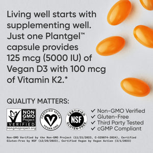 Sports Research Vitamin D3 with K2 Softgels - Plant Based K2 & Vegan D3 5000iu with Coconut MCT Oil - Vegan Certified, Soy & Gluten Free - 120 Count Sports Research buy supplements Au