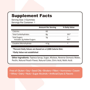 Create Creatine Monohydrate Gummies for Men & Women, Boost Focus, Strength, and Endurance, Anti-Melting Formula, Vegan, Gluten-Free, Non-GMO, 1.5g of Creatine per Gummy (Sour Peach) Create buy supplements Au