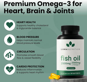 Suplement Luma Nutrition Omega 3 Fish Oil Supplement - Extra Strength 2500mg Per Serving - 2000mg EPA & DHA Per Serving - VelvetGlow USA