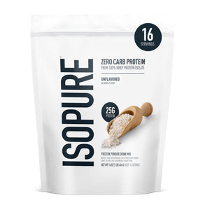 Suplement Isopure Zero Carb 100% Pure Whey Isolate Protein Powder, Gluten Free, with Vitamins, Unflavored, 25g Protein Per Serving, 1 Lb, 16 Servings (Packaging May Vary) - VelvetGlow USA