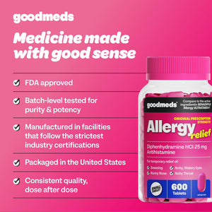 GoodMeds Allergy Medicine Antihistamine, Diphenhydramine HCl 25 mg | Children and Adults | Relieve Itchy Eyes, Runny Nose, Sneezing (25 mg, 600 Tablets) GoodMeds buy supplements Au
