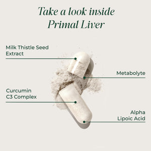 Suplement Primal Harvest Primal Liver Liver Supplement with, Alpha-Lipoic Acid, L-Cysteine HCL, L-Glutathione, Milk Thistle, and Spirulina - VelvetGlow USA
