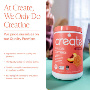 Create Creatine Monohydrate Gummies for Men & Women, Boost Focus, Strength, and Endurance, Anti-Melting Formula, Vegan, Gluten-Free, Non-GMO, 1.5g of Creatine per Gummy (Sour Peach) Create buy supplements Au