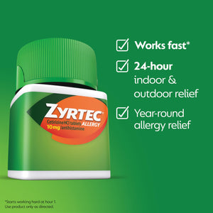 Zyrtec 24 Hour Allergy Relief Tablets, Indoor & Outdoor Allergy Medicine with 10 mg Cetirizine Hydrochloride Antihistamine, Value Bundle of one, 90 ct Bottle & Three, 1 ct Travel Packs Zyrtec buy supplements Au