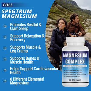 Magnesium Complex Supplement - 8 Elemental Magnesium 1000mg - Glycinate, Citrate, Malate, Taurate Chelated | Easy Absorption, Energy Support | Vegan Non-GMO, 90 Capsules (1pc) KFUKFU buy supplements Au