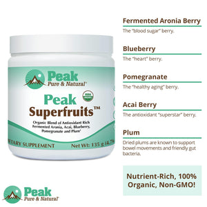 Peak Organic Superfruits - Polyphenol Rich Superfood Powder - Non-GMO Fermented Aronia Berry, Acai, Blueberry, Pomegranate, and Plum - Aging, Metabolic Health, Heart Health (30 Servings) Peak Pure & Natural buy supplements Au