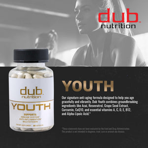 Dub Nutrition Youth - Formula with Acai, Resveratrol, Curcumin, Vitamins A, C, D, E, B12, and CoQ10 - Supports Immunity and Mobility - 90 Capsules Dub NutritionBuy Supplements Australia