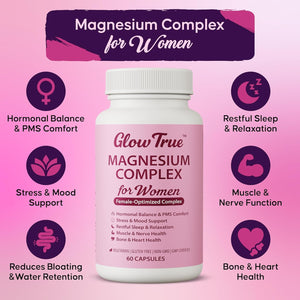 Magnesium Complex for Women – Spectrum 5-Form Magnesium Complex (500 mg), High Absorption Glycinate, Citrate, Oxide & Malate – Vegan, Non-GMO Supports Sleep, Energy, Hormone & Bone – 60 Capsules GlowTrue buy supplements Au