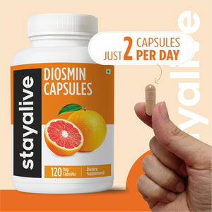 STAY ALIVE Pure Diosmin Complex 1000mg Formula, 120 Capsules, Citrus Bioflavonoids Rich Fruit Extract, 2 Month Supply, 100% Vegetarian, Non-GMO & Gluten Free Diosmin Supplement STAY ALIVEÂ buy supplements Au