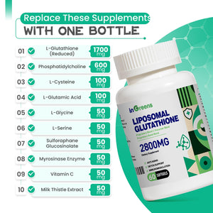 inGreens 2800 MG Liposomal Glutathione Supplement, Detoxifying & Immune, Aging Defense, Energy, Glutathione Unique Formulation Reduced inGreensBuy Supplements Australia