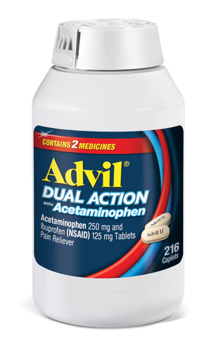 Advil Dual Action Coated Caplets, 125 Mg Ibuprofen and 250 Mg Acetaminophen per Dose (2 Dose Equivalent) for 8 Hour Pain Relief - 216 Count Advil buy supplements Au
