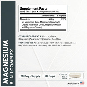 ForestLeaf Magnesium Complex for Women and Men - 500mg Magnesium Supplement for Sleep - 5-in-1 Chelated Magnesium Citrate, Bisglycinate, Malate, Taurate, Oxide (120 Ct) ForestLeaf buy supplements Au