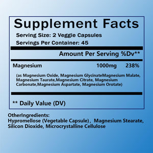 Magnesium Complex Supplement - 8 Elemental Magnesium 1000mg - Glycinate, Citrate, Malate, Taurate Chelated | Easy Absorption, Energy Support | Vegan Non-GMO, 90 Capsules (1pc) KFUKFU buy supplements Au