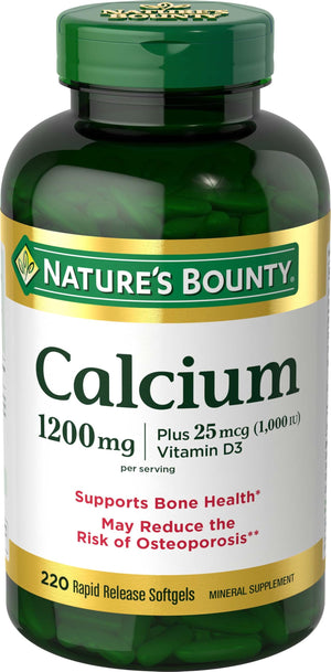 Suplement Nature’s Bounty Calcium 1200 mg with Vitamin D3, Bone Health & Immune Support, Vitamin D3 1000 IU, 220 Softgels - VelvetGlow USA