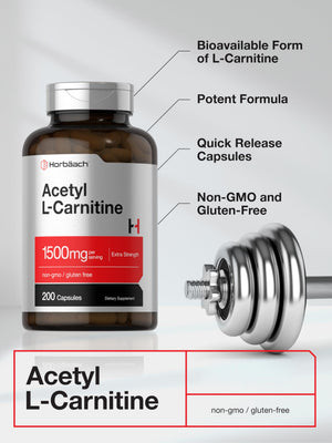 Suplement Horbäach Acetyl L-Carnitine 1500mg | 200 Capsules | Extra Strength Supplement | Non-GMO & Gluten Free - VelvetGlow USA