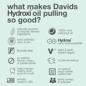 Davids Nano Hydroxyapatite Oil Pulling Oral Rinse Mouthwash, 100% MCT Coconut Oil, Promotes Teeth and Gum Health, Natural Whitening, Essential Oils