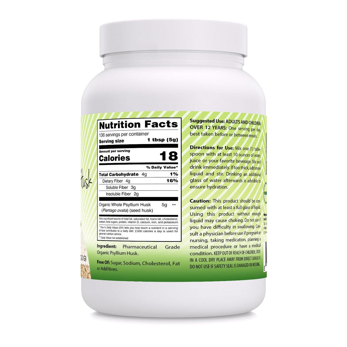 Amazing India USDA Organic Whole Psyllium Husk Powder Supplement | 5 Grams Per Serving | Non-GMO | Gluten Free | Made in USA (24 Oz | 1 Pack)