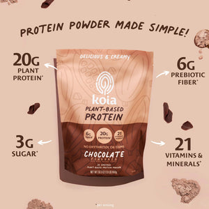 Koia Plant Based Protein Powder, Chocolate, 20g Protein, 3g Sugar, 6g Prebiotic Fiber, Pre & Post Workout, 21 Vitamins & Minerals, No Seed Oils, Dairy-Free, Gluten-Free, Non-GMO, 20 Servings, 30.3 Oz Koia buy supplements Au