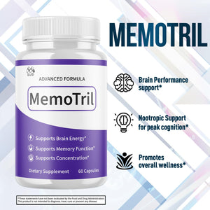 (3 Pack) Memotril Capsules, Official Memo Tril Supplement Pills with All Natural Ingredients, Advanced Memotril for Brain Health & Wellness Support with Premium Vitamins for Women & Men (180 Capsules) MJO buy supplements Au