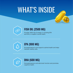 Suplement Omega-3 MD - EPA & DHA Supplement - 2500mg Omega 3 Fish Oil for Heart Health, Brain Support, Joint Comfort, & Overall Wellness - 2 Bottles - 6 Month Supply - VelvetGlow USA